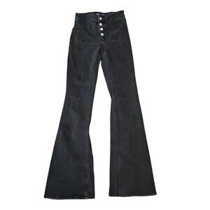 Zara Black High-Waisted Flare Jeans Size 4 With Patch Pockets & Button Fly